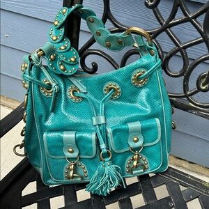 Isabella Fiore Turquoise Shoulder Bag with gold grommets!
